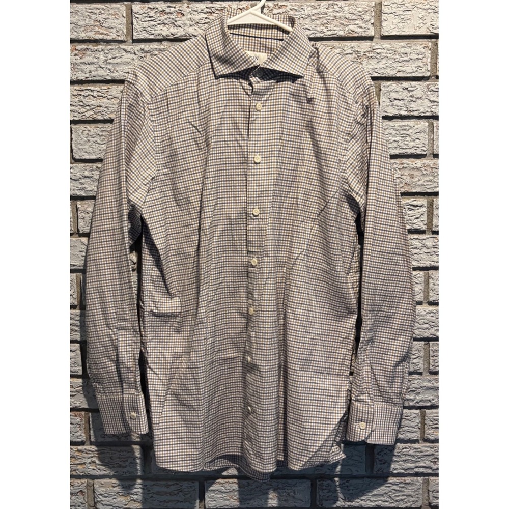 Eton Contemporary Fit Shirt Mens 15.75 40 M Brown Blue Check Cotton Lyocell